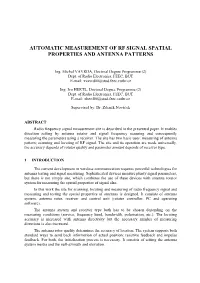 Automatic Measurement of Rf Signal Spatial Properties and Antenna Patterns