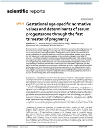 Gestational Age-Specific Normative Values and Determinants of Serum Progesterone Through the First Trimester of Pregnancy
