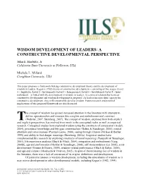 Wisdom Development of Leaders: a Constructive Developmental Perspective