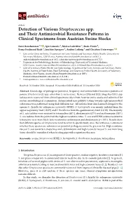 Detection of Various Streptococcus Spp. and Their Antimicrobial Resistance Patterns in Clinical Specimens from Austrian Swine Stocks