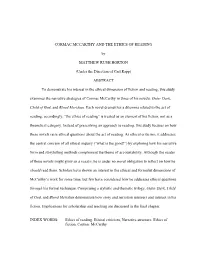CORMAC MCCARTHY and the ETHICS of READING By