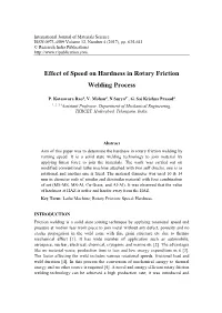 Effect of Speed on Hardness in Rotary Friction Welding Process