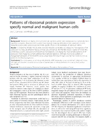 Patterns of Ribosomal Protein Expression Specify Normal and Malignant Human Cells Joao C