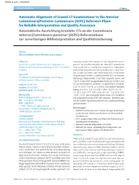 Automatic Alignment of Cranial CT Examinations to the Anterior