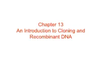 Chapter 13 an Introduction to Cloning and Recombinant DNA Clones