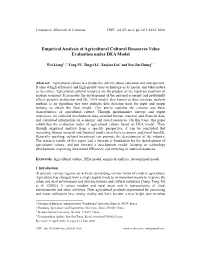 Empirical Analysis of Agricultural Cultural Resources Value Evaluation Under DEA Model