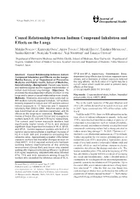 Causal Relationship Between Indium Compound Inhalation and Effects on the Lungs