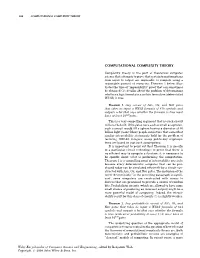 Computational Complexity Theory