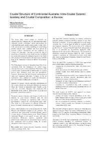 Crustal Structure of Continental Australia; Intra-Crustal Seismic Isostasy and Crustal Composition: a Review