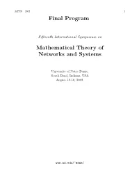 Final Program Mathematical Theory of Networks and Systems