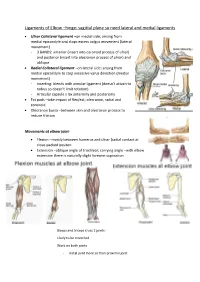 Ligaments of Elbow –Hinge: Sagittal Plane So Need Lateral and Medial Ligaments