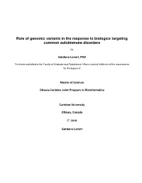 Role of Genomic Variants in the Response to Biologics Targeting Common Autoimmune Disorders