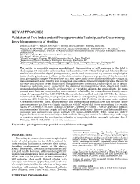 Validation of Two Independent Photogrammetric Techniques for Determining Body Measurements of Gorillas