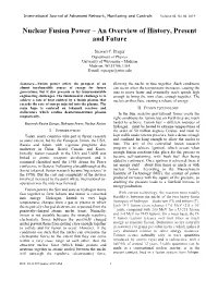 Nuclear Fusion Power – an Overview of History, Present and Future