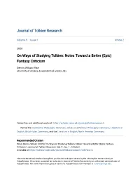 On Ways of Studying Tolkien: Notes Toward a Better (Epic) Fantasy Criticism