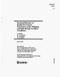 Potential Behavior of Depleted Uranium Penetrators Under Shipping and Bulk Storage Accident Conditions