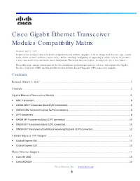 Cisco Gigabit Ethernet Transceiver Modules Compatibility Matrix