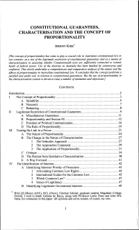 Constitutional Guarantees. Characterisation and the Concept of Proportionality