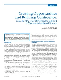 Creating Opportunities and Building Confidence: Clare Boothe Luce’S Unexpected Support of Women in Math and Science