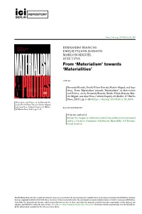 From 'Materialism' Towards 'Materialities'