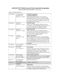 GGR 381 H1F: Field Course in Environmental Geography COURSE SCHEDULE and READINGS | FALL 2016