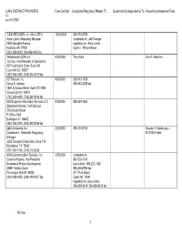 LONG DISTANCE PROVIDERS Date Certified Complaints/Regulatory Matters To: Questions/Correspondence To: Reporting/Assessment Fees To: As of 1/22/09