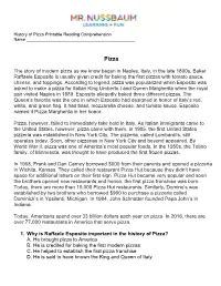 Pizza Printable Reading Comprehension Name ______