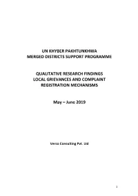 Un Khyber Pakhtunkhwa Merged Districts Support Programme Qualitative Research Finding
