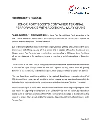 Johor Port Boosts Container Terminal Performance with Additional Quay Crane
