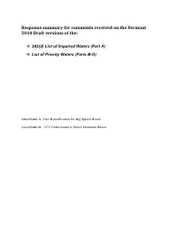 Response Summary for Comments Received on the Vermont 2010 Draft Versions of The