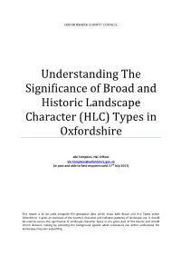 Understanding the Significance of Broad and Historic Landscape Character (HLC) Types in Oxfordshire