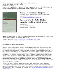 Chabad- Lubavitch and the Digital Sphere Sharrona Pearla a University of Pennsylvania Published Online: 09 Sep 2014