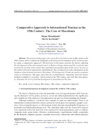 Comparative Approach to International Tourism in the 19Th Century: the Case of Macedonia