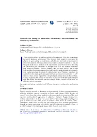 Effect of Goal Setting for Motivation, Self-Efficacy, and Performance in Elementary Mathematics