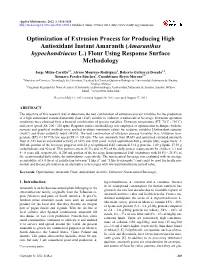 Optimization of Extrusion Process for Producing High Antioxidant Instant Amaranth (Amaranthus Hypochondriacus L.) Flour Using Response Surface Methodology