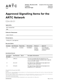 Approved Signalling Items for the ARTC Network ESA-00-01