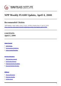 NPP Weekly FLASH Update, April 4, 2000
