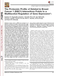 The Proteomic Profile of Deleted in Breast Cancer 1 (DBC1) Interactions Points to a Multifaceted Regulation of Gene Expression*□S