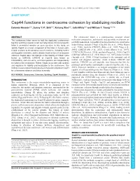 Cep44 Functions in Centrosome Cohesion by Stabilizing Rootletin Delowar Hossain1,2, Sunny Y.-P