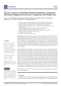Genetic Analysis of Multiple Myeloma Identifies Cytogenetic Alterations