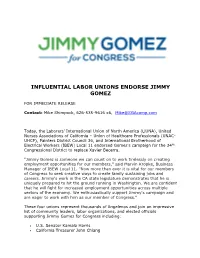 Influential Labor Unions Endorse Jimmy Gomez