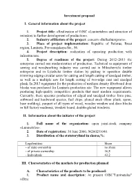 Investment Proposal I. General Information About the Project 1