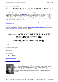 Precis Of: How Children Learn the Meanings of Words, by Paul Bloom