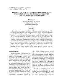 The Influences of Javanese Culture in Power of Making Decisions in Indonesian Universities: Case Studies in Mm Programmes