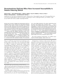 Norepinephrine-Deficient Mice Have Increased Susceptibility to Seizure
