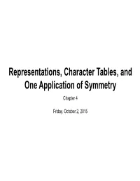 Representations, Character Tables, and One Application of Symmetry Chapter 4