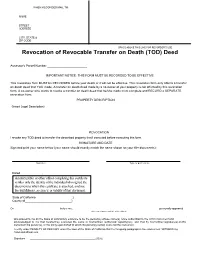 Revocation of Revocable Transfer on Death (TOD) Deed