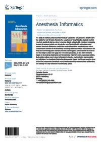 Anesthesia Informatics