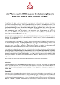Atari® Partners with ICICB Group and Grants Licensing Rights to Build Atari Hotels in Dubai, Gibraltar, and Spain
