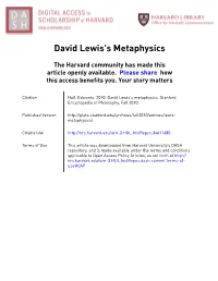 David Lewis's Metaphysics